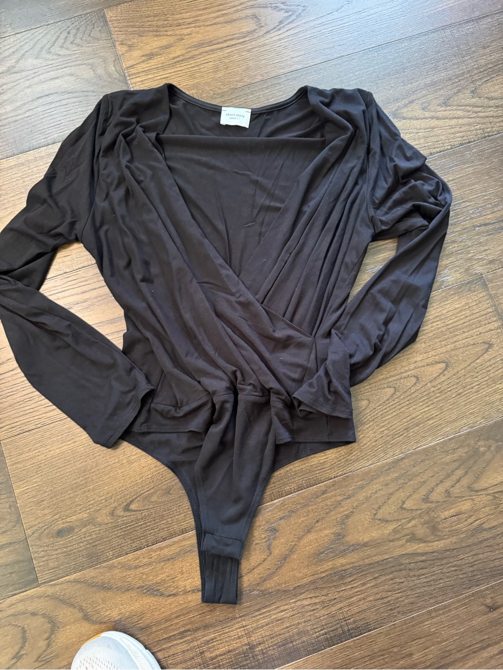 Long-Sleeve Black Wrap Bodysuit